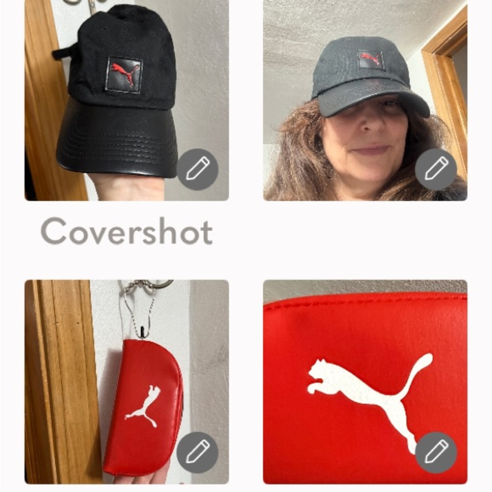 Puma black/red double-logo cap🧢+PUMA Case🔴vegan leather 6.5x3x1.5”d